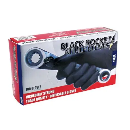 Black Rocket Nitrile Work Gloves – 100-Pack, Large Size 1