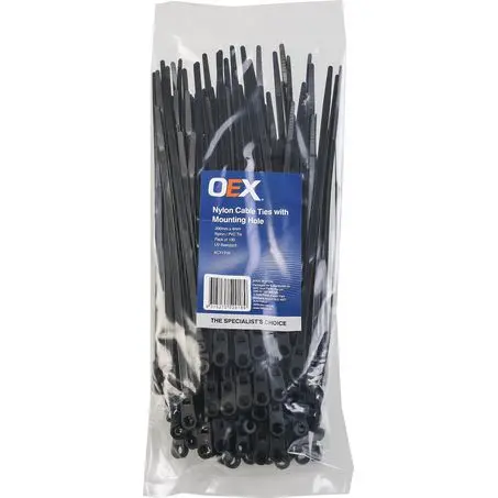 Oex Black Nylon Cable Ties With Integrated Mounting Holes – 4.8Mm × 200Mm – 100-Pack 1
