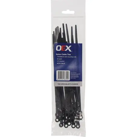 Oex Black Nylon Cable Ties With Mounting Holes – 4.8Mm × 200Mm – 25-Pack 1