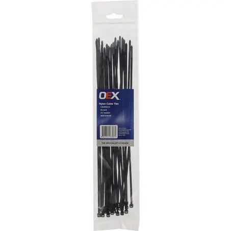 Oex Slim Black Nylon Cable Ties – 3.6Mm × 300Mm – 25-Pack 1