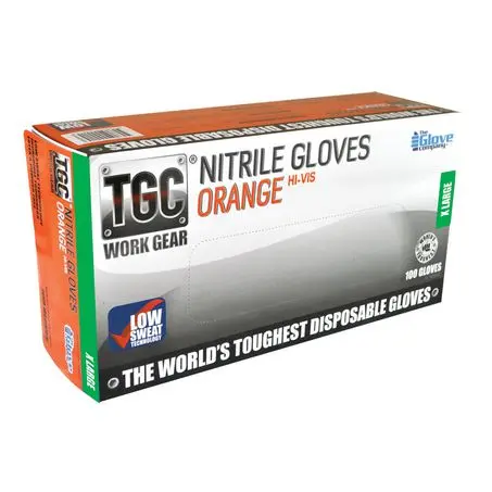 Tgc Orange Hi-Vis Nitrile Gloves – Extra-Large, 100-Count 1