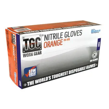 Tgc Orange Hi-Visibility Nitrile Gloves – Large, 100-Pack 1