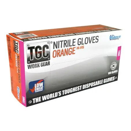 Tgc Orange Hi-Visibility Nitrile Gloves – Small, 100-Pack 1