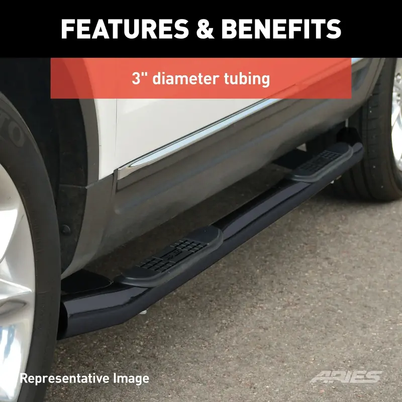Aries Black Steel Side Step Bars – 3-Round Tube Design For Select Honda Ridgeline Models 1